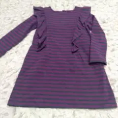 べべ　バースデーパーティー　紫　ボーダー　ワンピース　フリル