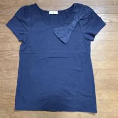フェルウFeroux ネイビー 半袖Tシャツ レースリボン付き　Mサイズのサムネイル