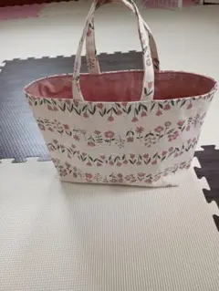 ハンドメイド 花柄トートバッグ ピンク内装