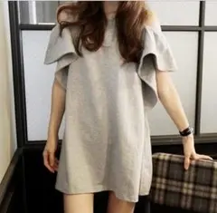 Tシャツ ビッグシルエット ルーズ 肩みせ　オフショル　半袖【グレー/M】