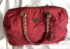 【PRADA】プラダ キルティング ナイロン チェーンバッグ レッド 赤のサムネイル