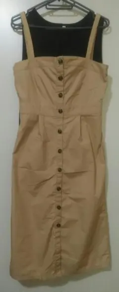ベージュ ジャンバースカート ゴム入り L
