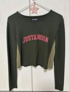 【美品】JUST A NOON 切り替えリブロゴワッフルTシャツ