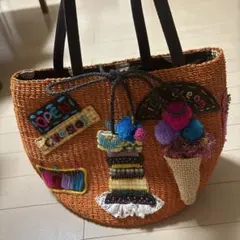 アルベルベロ オレボレブラ フリンジ かごバッグ 刺繍 ラフィア ぶた