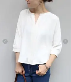 NOBLE ブラウス 白 スキッパー 透け感 通勤 きれいめ 36 シアーのサムネイル