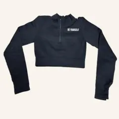 BE YOURSELF ハーフジップ クロップトップス 黒 L