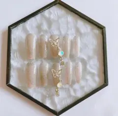 216 ネイルチップ　10枚 蝶　ムーンストーン　ヌーディーカラー　つけ爪　ラメ