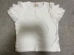 プティマイン　袖フリル付　ホワイトTシャツ 100㎝