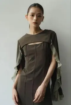 frill sleeves one piece/khaki
