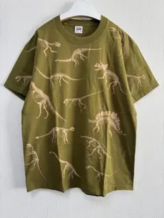 恐竜骨格プリントTシャツ オリーブグリーン 90s USA製