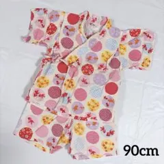 ベビー　甚平　浴衣　パンツ　金魚　花柄　ドット　ピンク　女の子　夏　90cm