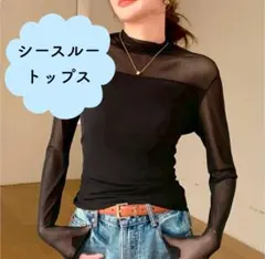 レディース トップス レイヤード 長袖 ハイネック インナー シアーシャツ