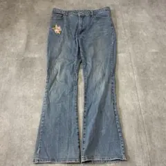00s フレアデニムパンツ 花柄 刺繍 フェアリーグランジ y2k 平成レトロ