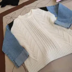 未使用★MONKEY BITE ケーブルニット デニム袖