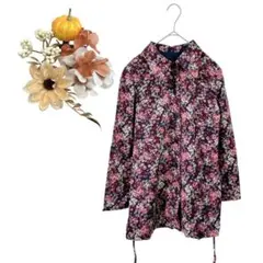ウール100% L ロングシャツ シャツジャケット 個性的 デザイン フラワー