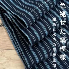 29 厚手　水色　272センチ　ストライプ　木綿　藍染め　縞　古布