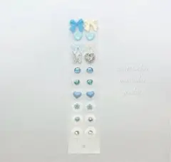 耳ツボジュエリー　水色　ホワイト　リボン　ハート　ワンホン