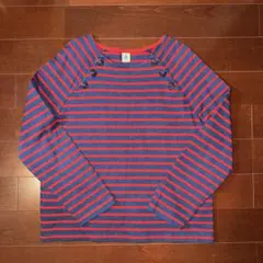 プチバトー　赤とネイビーのストライプ　長袖カットソー