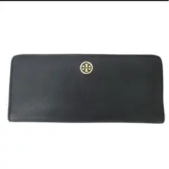 トリーバーチ TORYBURCH レザー長財布 ウォレット ロゴ金具 金 黒青のサムネイル