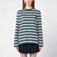 2024 MIU MIU ミュウミュウ コットンジャージー長袖Tシャツ XL グリーン/ホワイト/コニャック コットンジャージー 長袖tシャツ