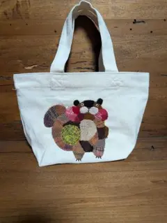 ダーニング刺繍リスデザイン小型トートバッグ