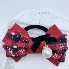 エレガントクリスマスリボンヘアゴム しんじゅチャーム付き￼
