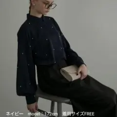 BONLECILL noir　パールボリュームスリーブ レギュラーカラーブラウス