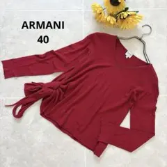 ⑨65 ARMANI COLLEZIONI リボンニット 赤 40 伊製 上品のサムネイル