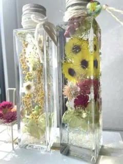 No211.ハーバリウム 2本セット(ミモザ，ひまわり)