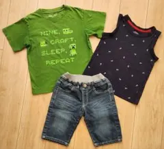 120㎝　ユニクロTシャツ、タンクトップ、デニムハーフパンツの3点Set