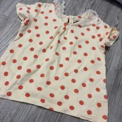ドット柄 半袖トップス レース襟　子供服Lサイズ