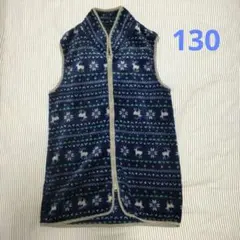 サイズ130 ボアフリース 鹿柄 ロングスリーパー　青　ブルー　紺　ネイビー系