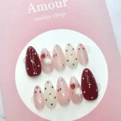 コーラルピンク ハートデザイン ネイルチップ 10個セット - メルカリ