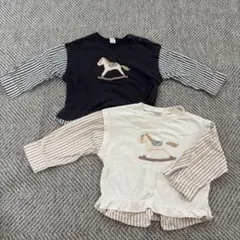 Cottoli 木馬刺繍 ブラウス 長袖Tシャツ 双子