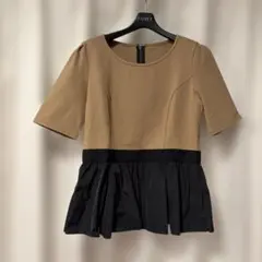 LANVIN COLLECTION 半袖ペプラムトップス　パフスリーブ　ブラウンのサムネイル