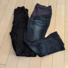 マタニティパンツ Mサイズ デニム　スキニーブラックパンツ　２点セット