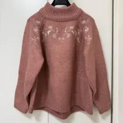 花柄刺繍 ハイネックニット ピンク 長袖　ヘザー　Heatherのサムネイル