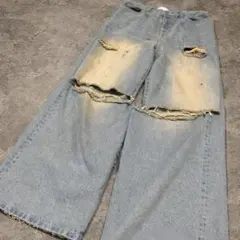 CAMPHOR WOOD ダメージデニム ワイドレッグ