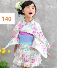 Bee des Bee　ビーデスビー　浴衣ドレス　蝶　140　帯付き　花のサムネイル