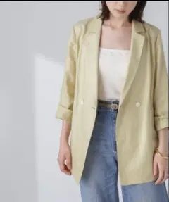 美品☆ ナノ・ユニバース リネンシアージャケット イエロー Мのサムネイル