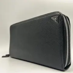 希少✨プラダ 長財布 オーガナイザー Wジップ 三角ロゴ サフィアーノレザー 黒