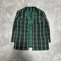 00's vintageグリーン系チェック柄テーラードジャケット　昭和レトロ