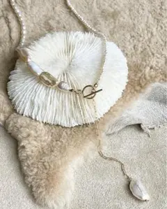 14kgf*淡水ケシパールmix Y字2wayネックレス*