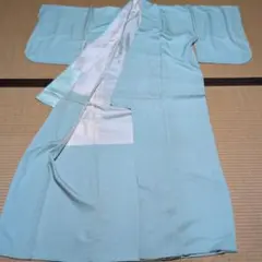 空色　色無地 着物 昭和レトロ　一つ紋　網目模様