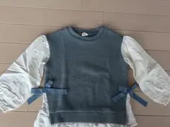 Bee des Bee リボン付きブルー長袖カットソー