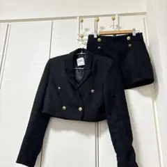 ZARA 黒 ツイード テーラード セットアップ　ブレザーXS ショーツS