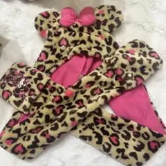 ミニーマウス ヒョウ柄 マフラーキャップ