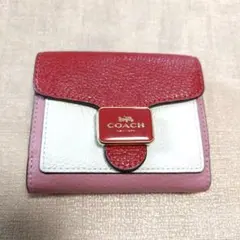 COACH 三つ折り財布 レッド ホワイトピンクカラー