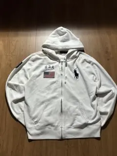 Ralph Lauren ホワイト フルジップパーカー ビッグポニー