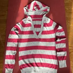 TOMMY HILFIGERレディースフード付ニット薄手美品ピンクボーダー　レア